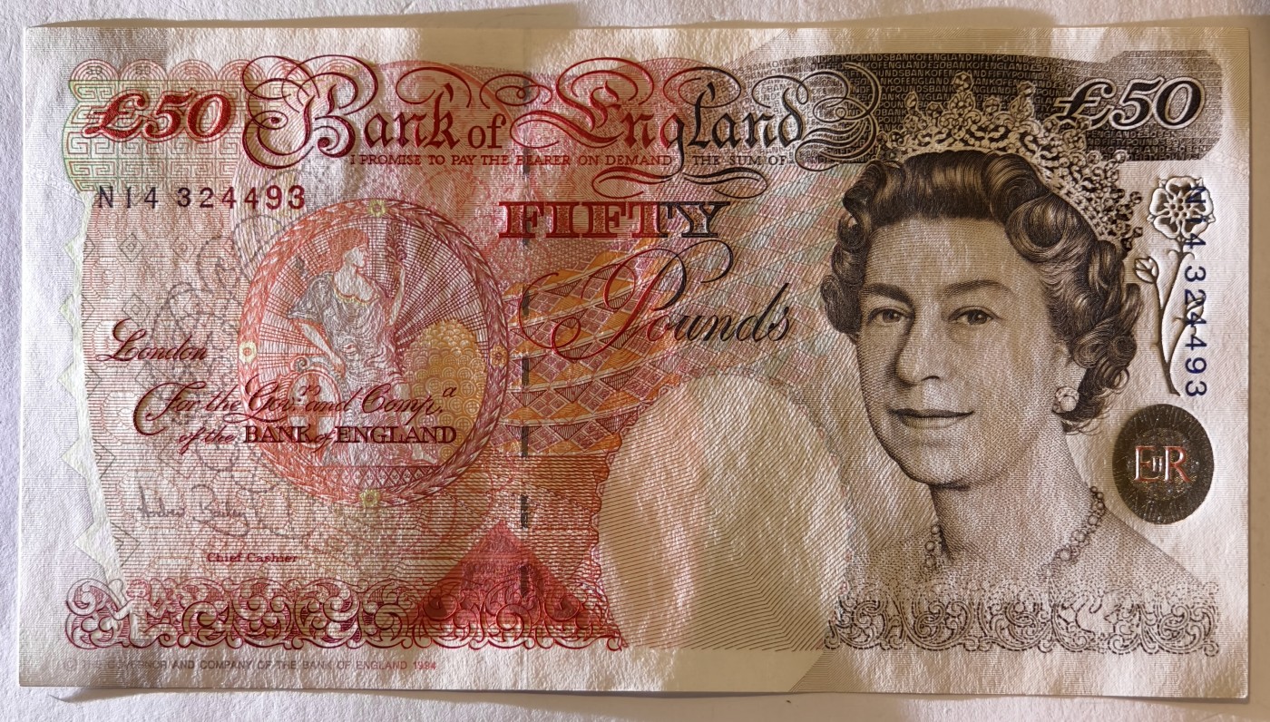 紫瑗钱币——第343期拍卖——纸币场 英国 1994年 E序列 英格兰银行第一任行长 约翰·霍布伦 50英镑 UNC