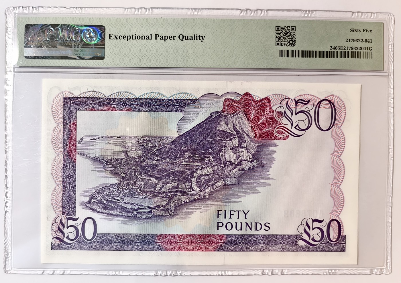 紫瑗钱币——第343期拍卖——纸币场 【首发A冠 PMG 65EPQ】 直布罗陀 1986年 伊丽莎白二世 高冠 50镑 (P-24)