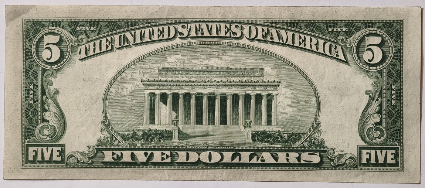 紫瑗钱币——第343期拍卖——纸币场 美国 1953年 A序列 亚伯拉罕·林肯 5美元 蓝印 银元券 流通品