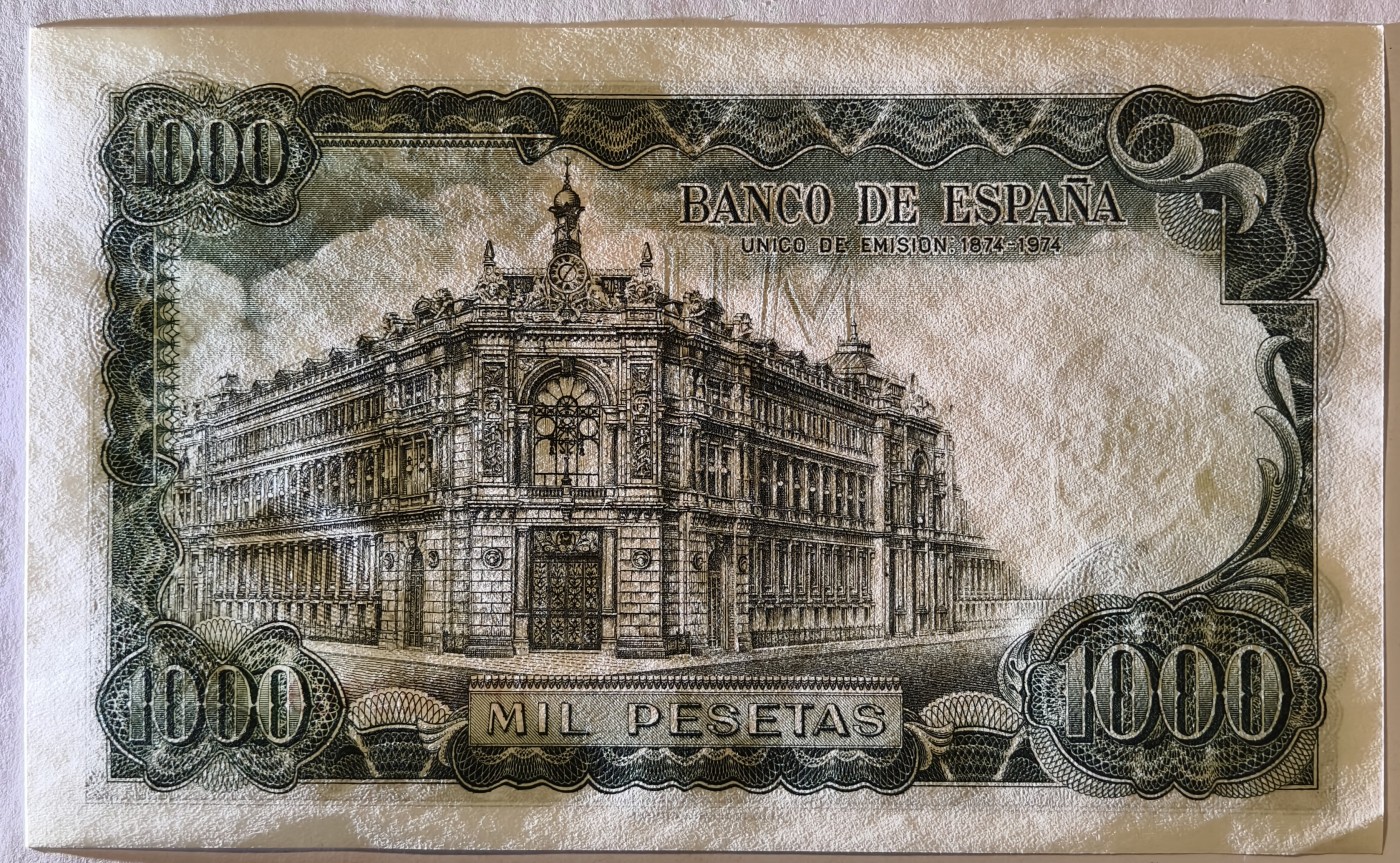 紫瑗钱币——第343期拍卖——纸币场 西班牙 1971(1974)年 何塞·埃切加赖 1000比塞塔 UNC (P-154)
