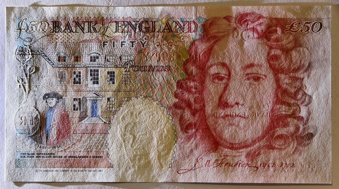 紫瑗钱币——第343期拍卖——纸币场 英国 1994年 E序列 英格兰银行第一任行长 约翰·霍布伦 50英镑 UNC