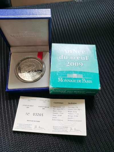 道一币馆币章第五十八场 - 原盒证 法国2009年中国牛年生效纪念5欧元银币