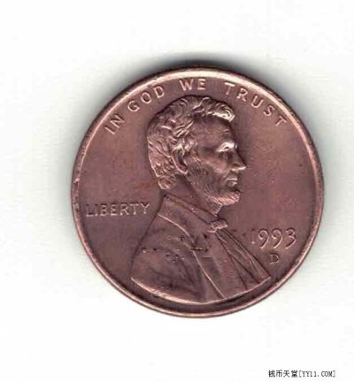 美国1993年1分 D版 美洲硬币 实物如图 - 美国1993年1分 D版 美洲硬币 实物如图