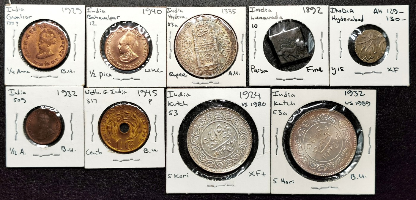 凡希社世界钱币微拍第二百六十七期 印度与荷属东印度银铜一组九枚 VF/BU
