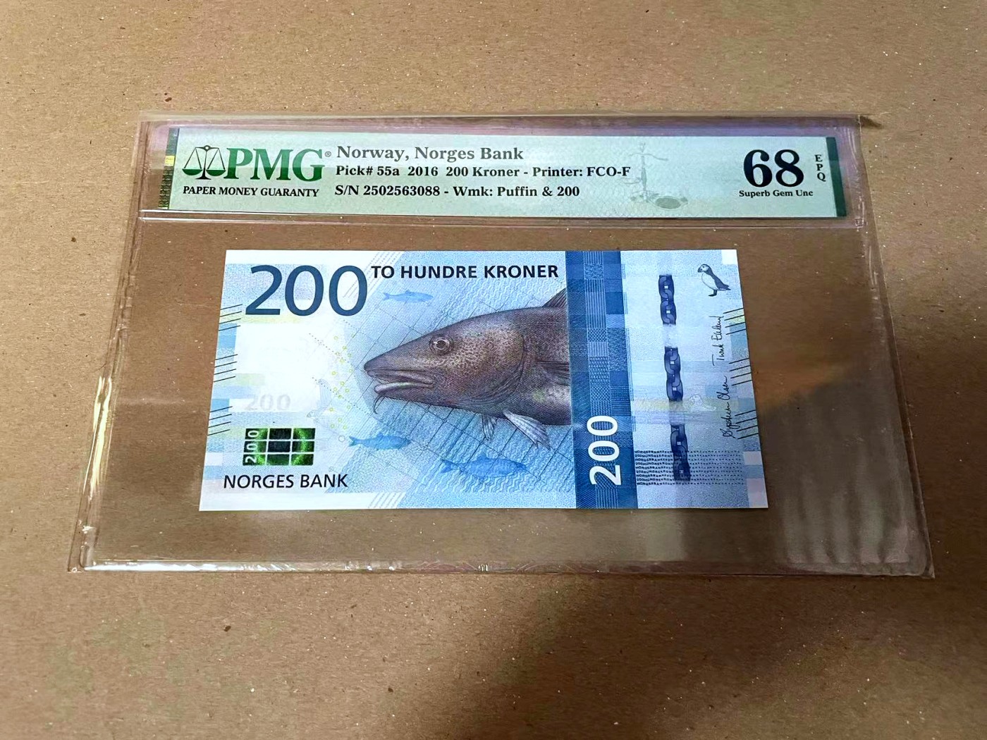 【Blue Auction】✨世界纸币精拍第468期【精】 【88尾无47】挪威 2016年200克朗 PMG68EPQ 超高分