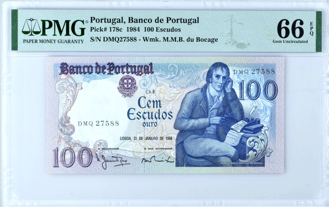 【Blue Auction】✨世界纸币精拍第468期【精】 【88尾 p178c】葡萄牙 1984年100埃斯库多 大场景 精美 PMG66EPQ 
