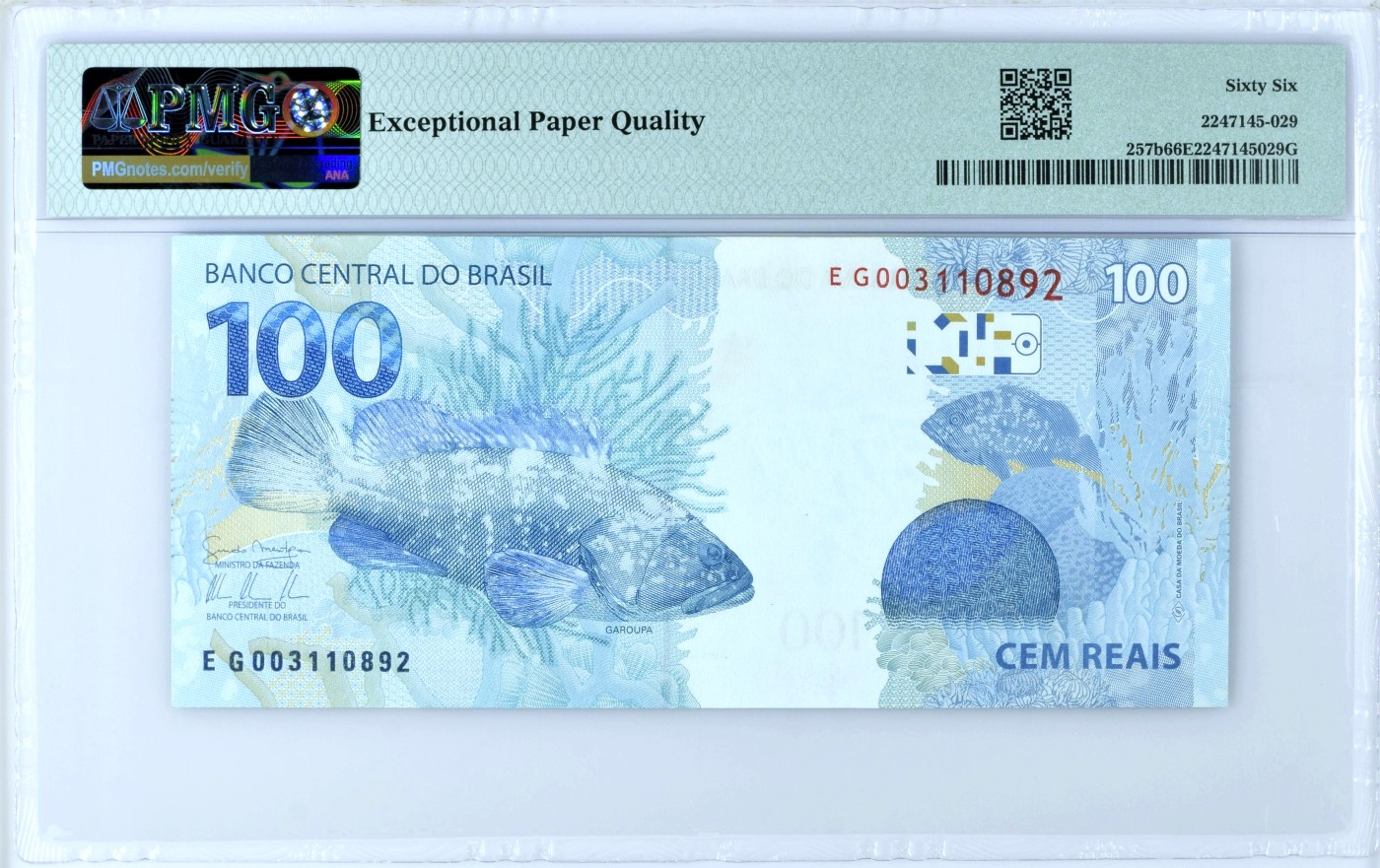 【Blue Auction】✨世界纸币精拍第468期【精】 【无47】巴西 2010年100瑞斯 PMG66EPQ 