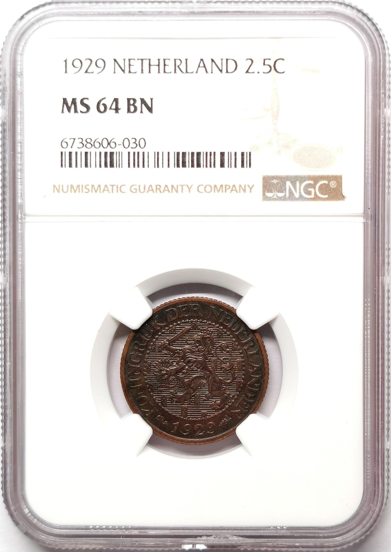 凡希社世界钱币微拍第二百六十七期 1929荷兰2.5分铜币NGC-MS64
