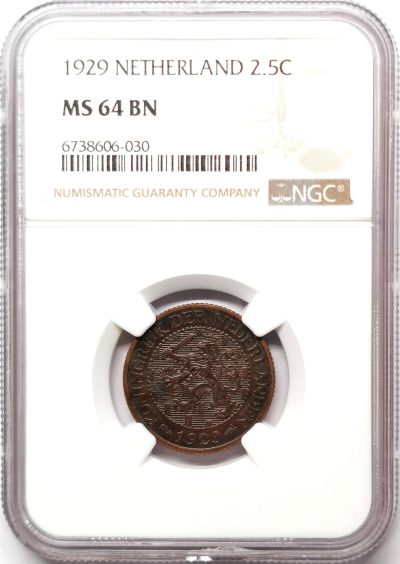 凡希社世界钱币微拍第二百六十七期 - 1929荷兰2.5分铜币NGC-MS64