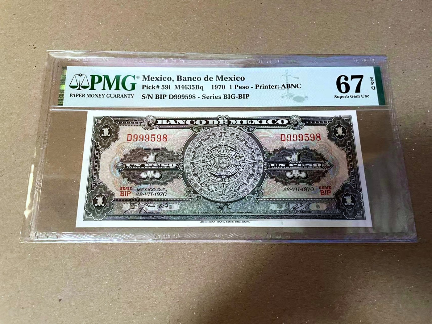 【Blue Auction】✨世界纸币精拍第468期【精】 【一组6张 999598全同号】墨西哥 1967-73年1-100比索 PMG67EPQ-66EPQ 设计精美