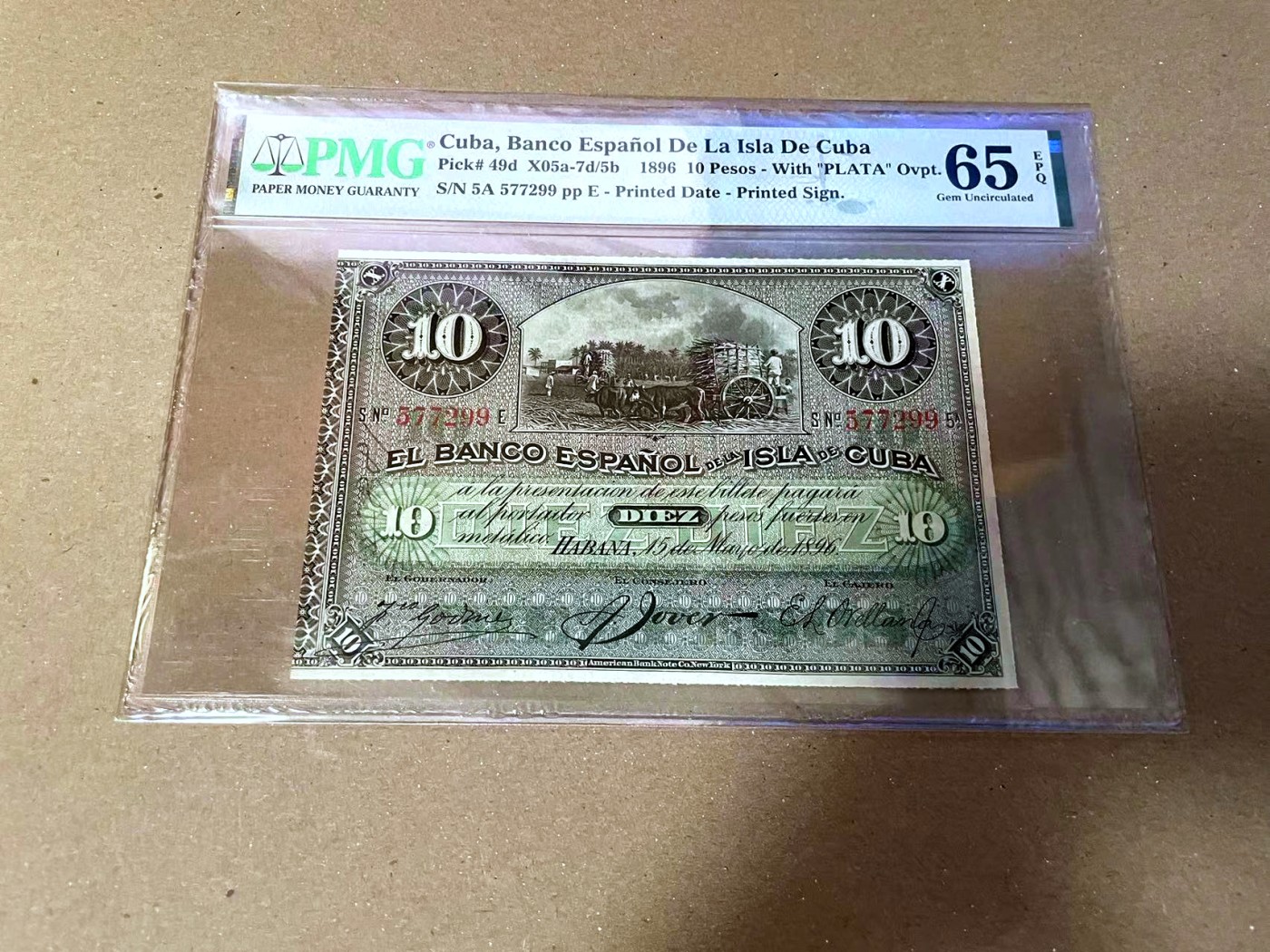 【Blue Auction】✨世界纸币精拍第468期【精】 古巴 1896年10比索 PMG65EPQ 实钞 