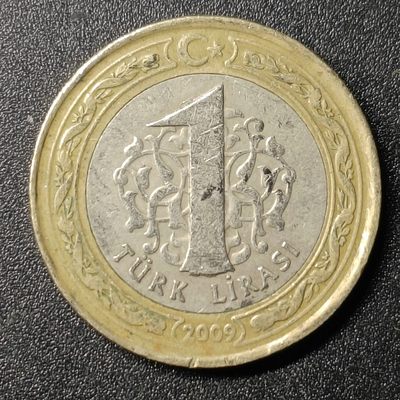 ↓君缘收藏77期☞钱币邮品↓无佣金、可寄存、满10元包邮  - 土耳其共和国2009年1里拉双色纪念币