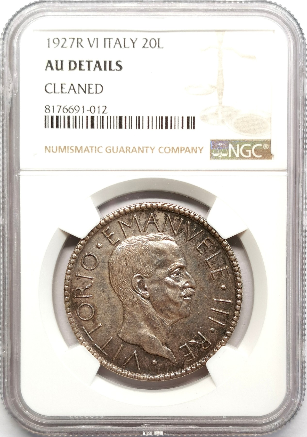 凡希社世界钱币微拍第二百六十七期 1927VI意大利裸男20里拉NGC-AUD