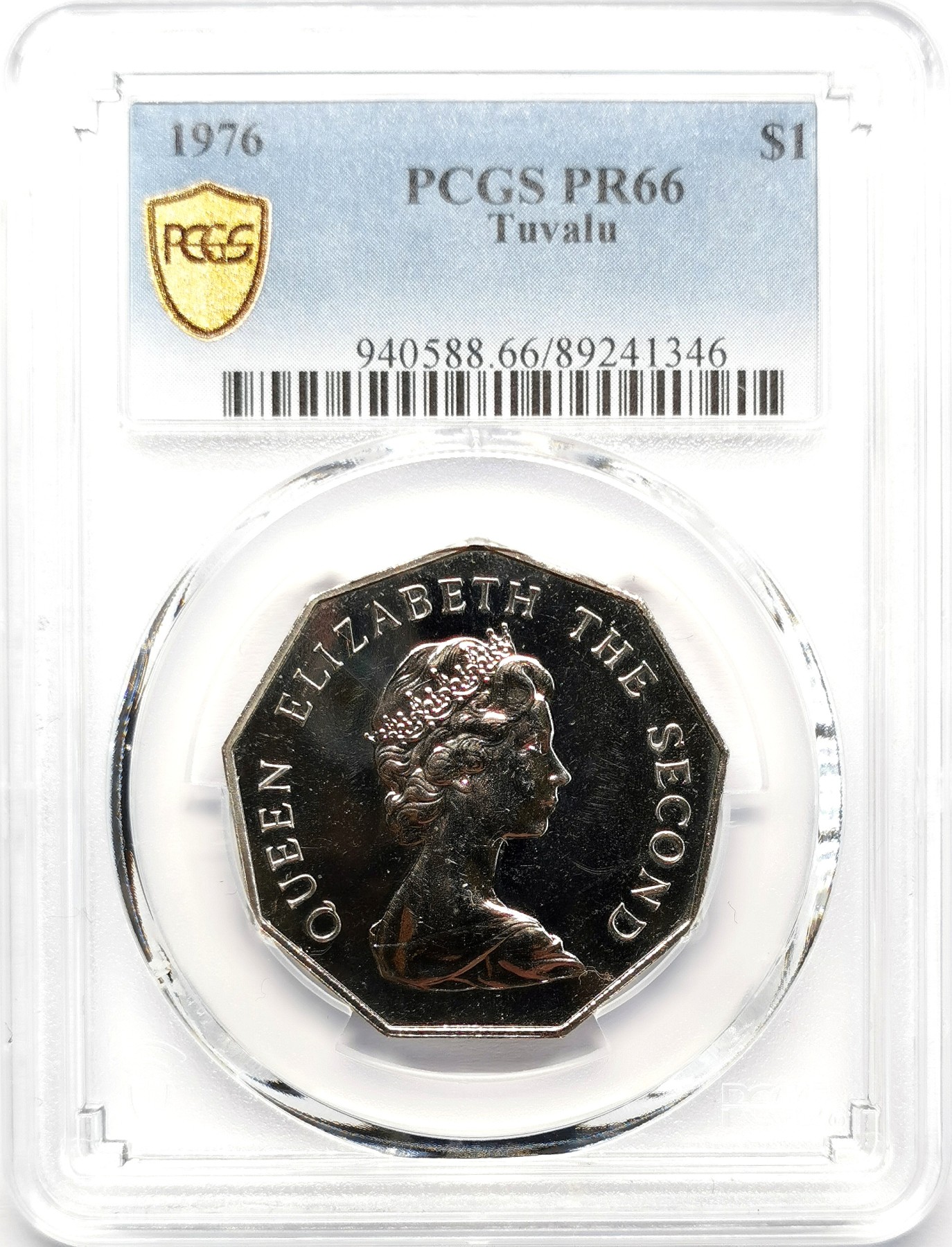 凡希社世界钱币微拍第二百六十七期 1976图瓦卢海龟1元八边形精铸PCGS-PR66