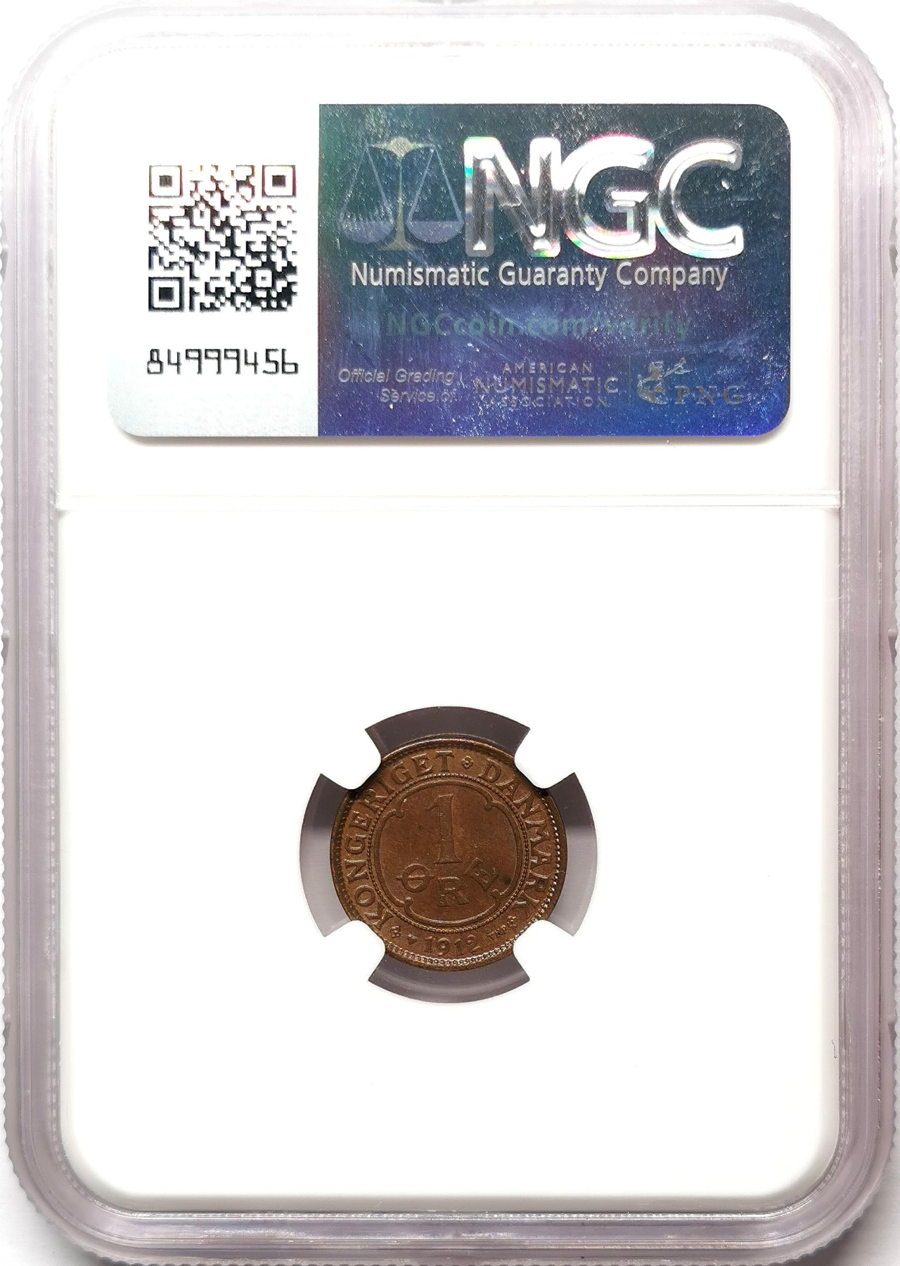 凡希社世界钱币微拍第二百六十七期 1912丹麦欧尔铜币NGC-MS63