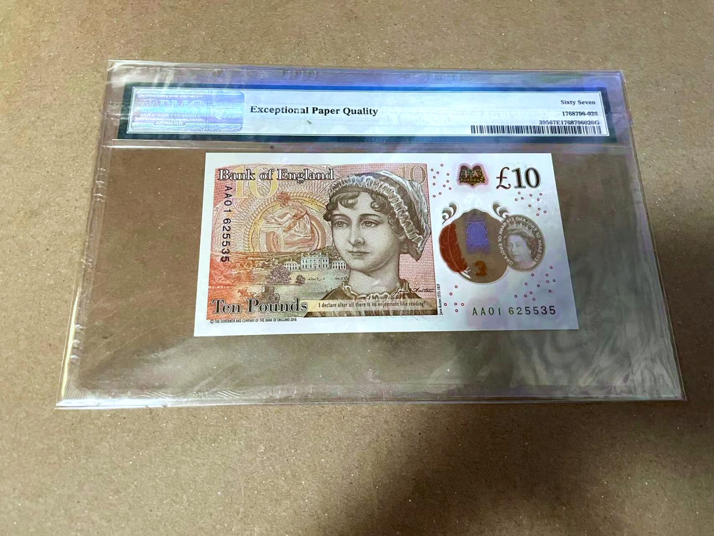 【Blue Auction】✨世界纸币精拍第468期【精】 【AA01 无47】英国 2016年10镑 PMG67EPQ 高分