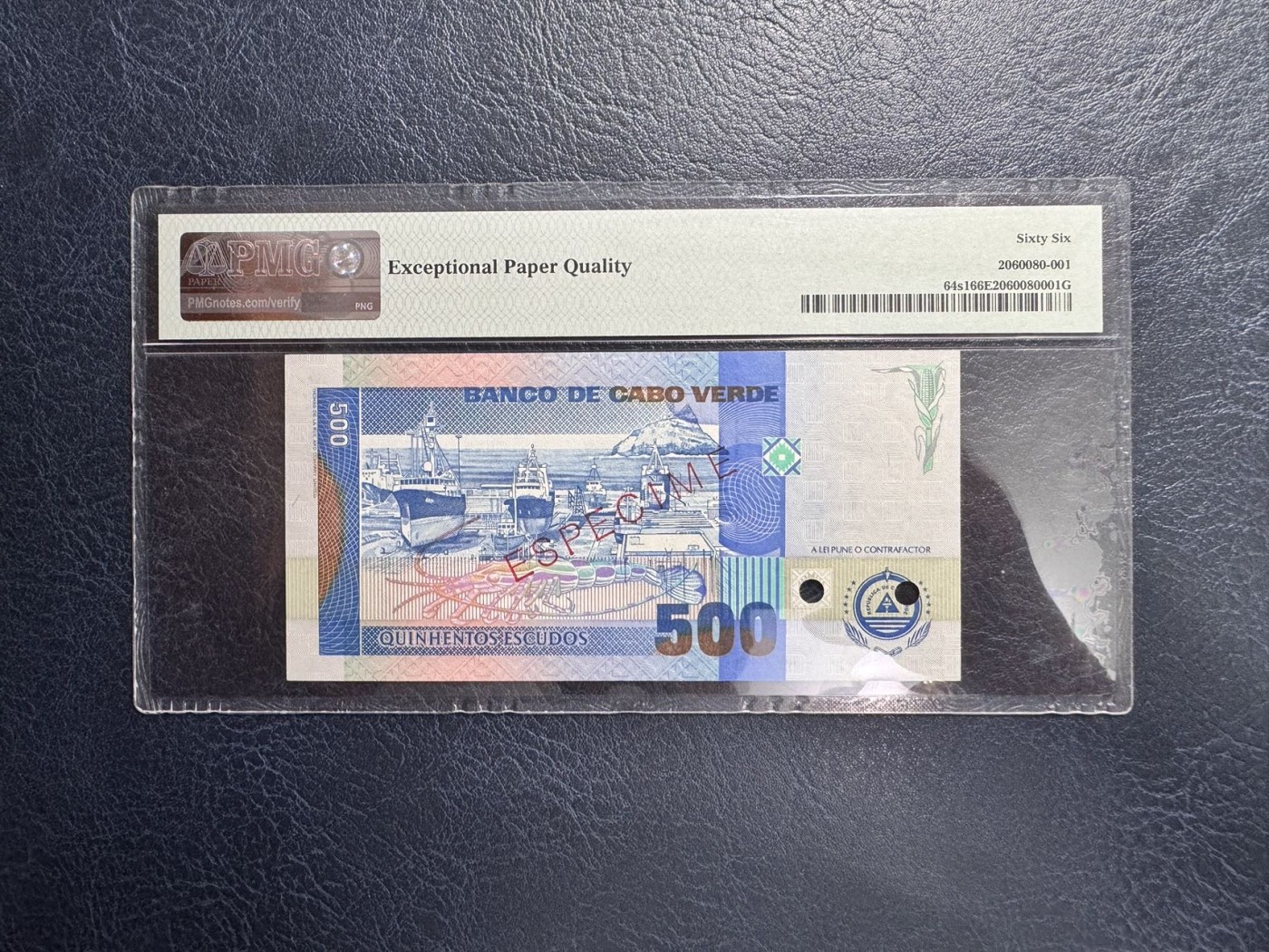 收藏联盟Quantum Auction 第341期拍卖  佛得角1992年500埃斯库多样票 PMG66