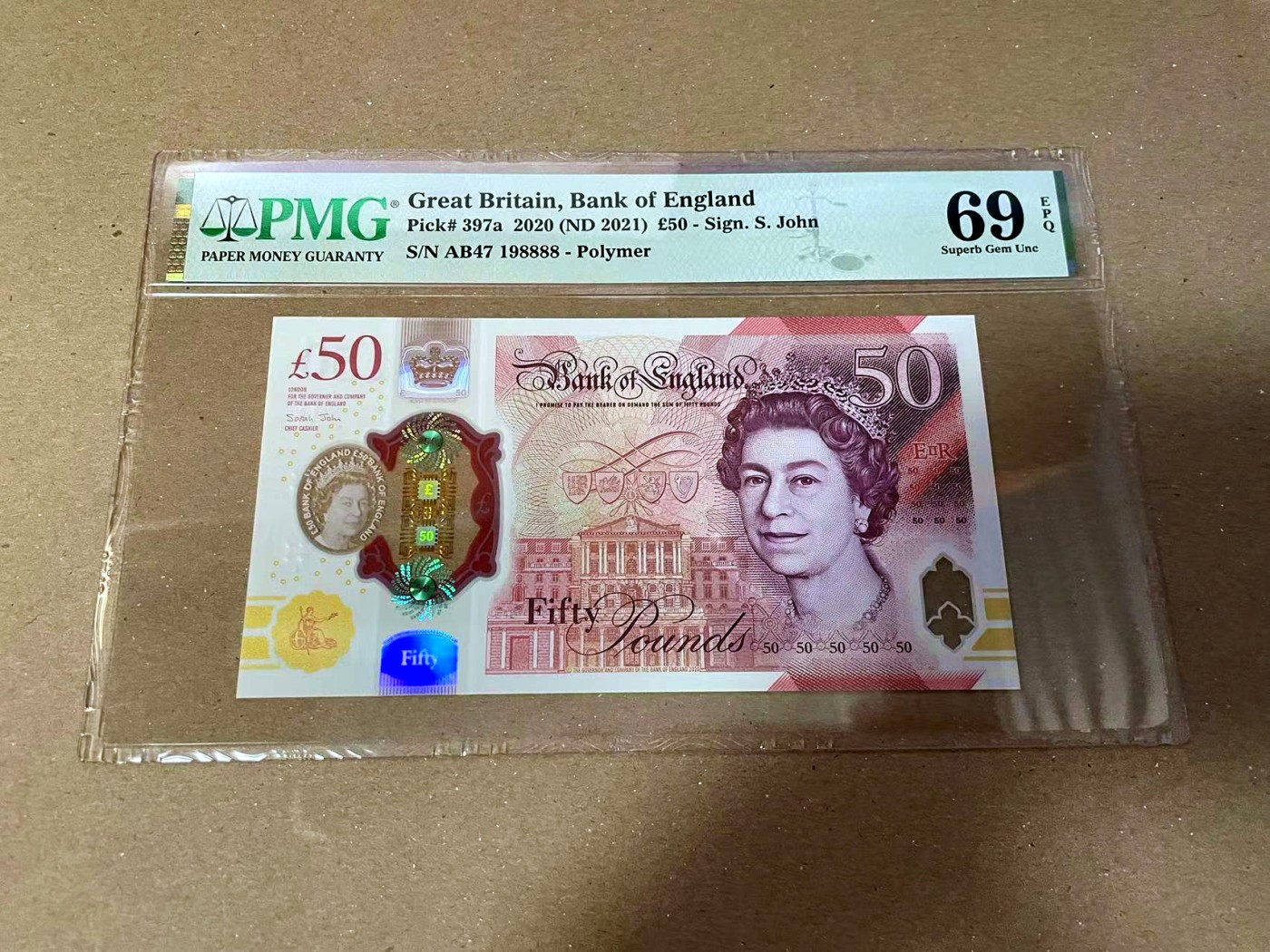 【Blue Auction】✨世界纸币精拍第468期【精】 【198888狮子号 倒置号】英国 2020年50镑 PMG69EPQ 近满分 