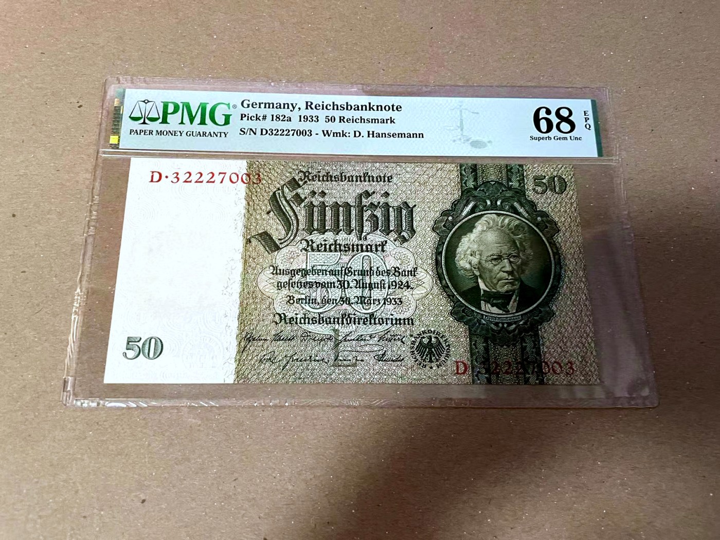 【Blue Auction】✨世界纸币精拍第468期【精】 【冠军分】德国 1933年50马克 PMG68EPQ 超高分 