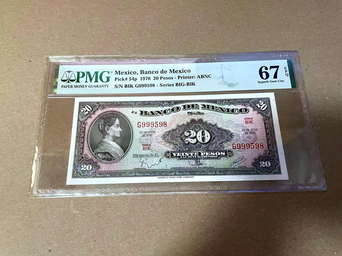 【Blue Auction】✨世界纸币精拍第468期【精】 【一组6张 999598全同号】墨西哥 1967-73年1-100比索 PMG67EPQ-66EPQ 设计精美