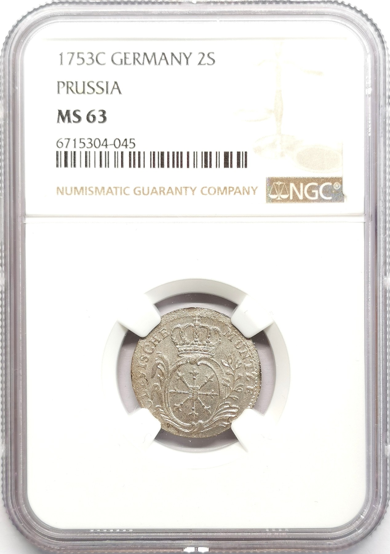 凡希社世界钱币微拍第二百六十七期 1753C普鲁士2S银辅币NGC-MS63