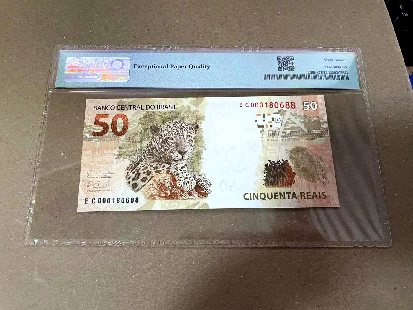 【Blue Auction】✨世界纸币精拍第468期【精】 【88尾倒置号】巴西 2010年50瑞斯 PMG67EPQ 高分