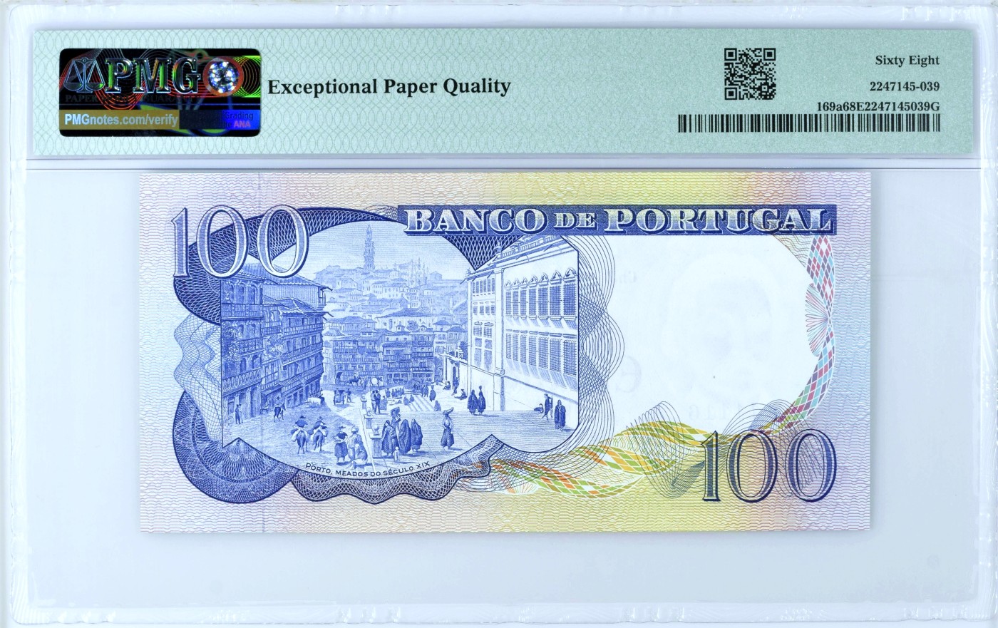 【Blue Auction】✨世界纸币精拍第468期【精】 【冠军分 近全同 倒置号】葡萄牙 1965年100埃斯库多 大场景 高分难评 精美 PMG68EPQ 超高分