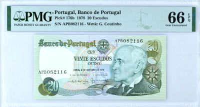 【Blue Auction】✨世界纸币精拍第468期【精】 - 【无47】葡萄牙 1978年20埃斯库多 PMG66EPQ 