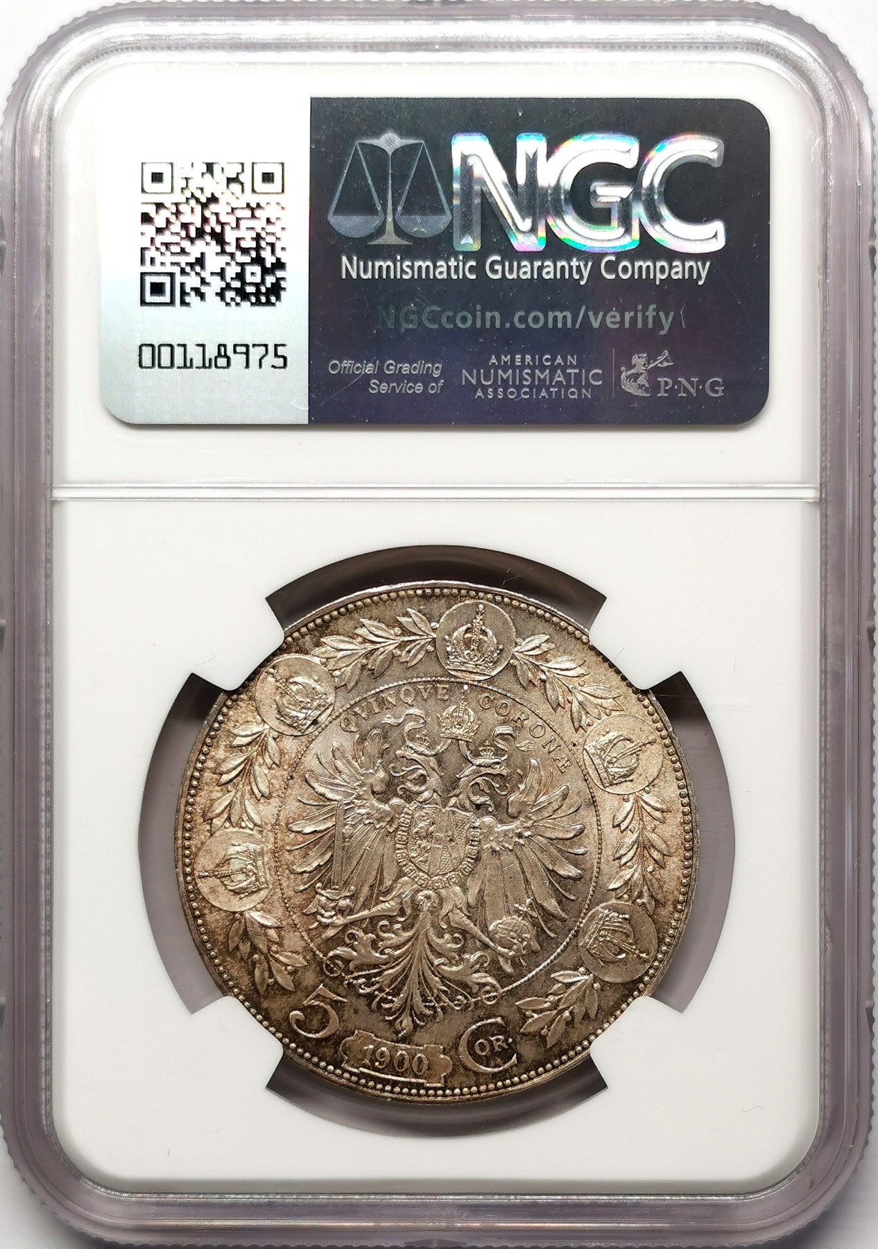 凡希社世界钱币微拍第二百六十七期 1900奥地利桂冠像5科罗纳大银NGC-MS62