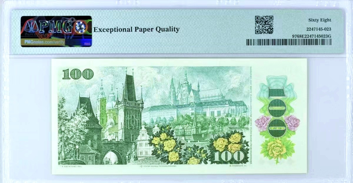 【Blue Auction】✨世界纸币精拍第468期【精】   【冠军分少见】捷斯 1989年100克朗 PMG68EPQ 超高分 布拉格之春