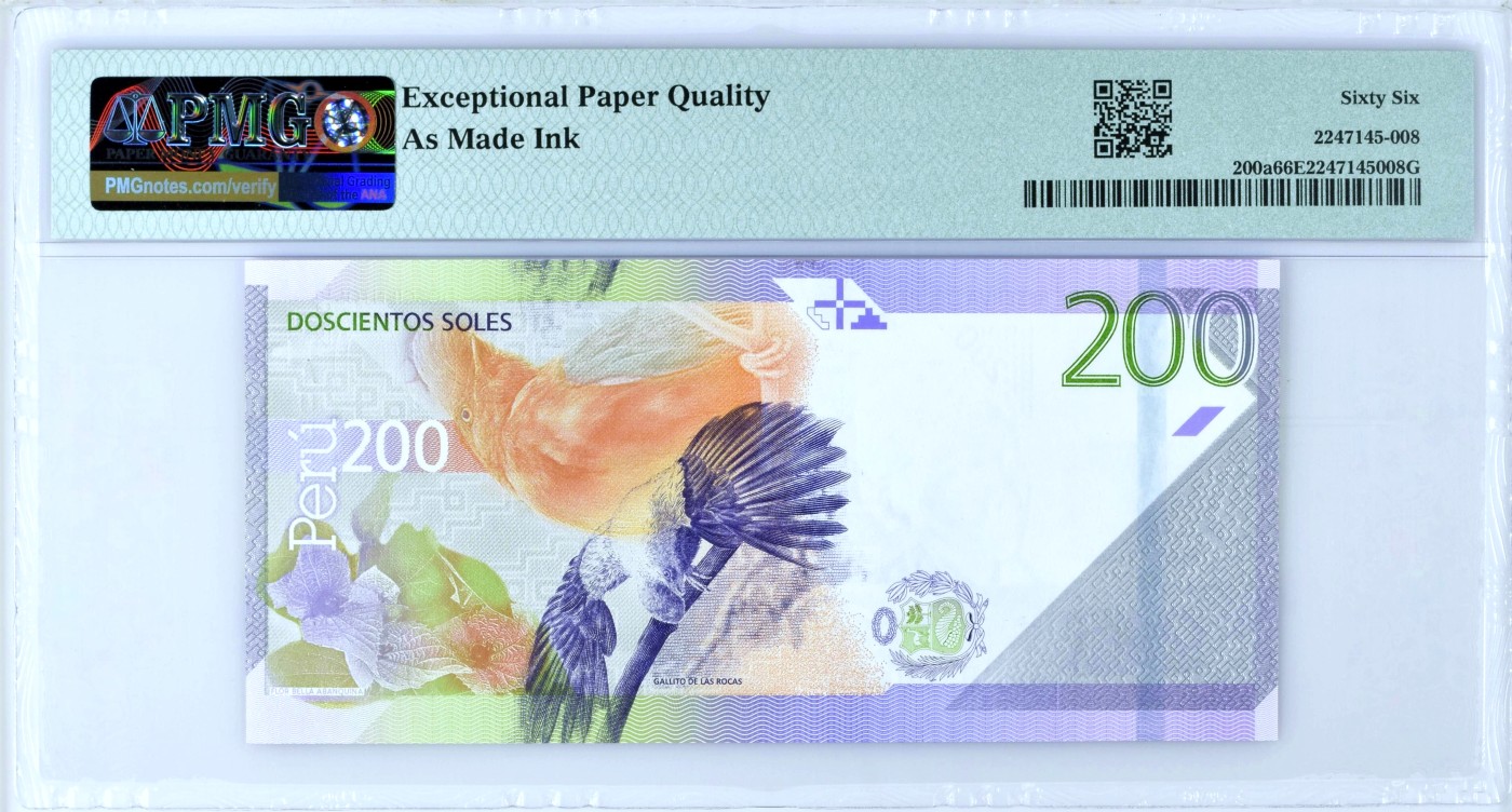 【Blue Auction】✨世界纸币精拍第468期【精】 【AA冠无47】秘鲁 2021年200索尔 PMG66EPQ 