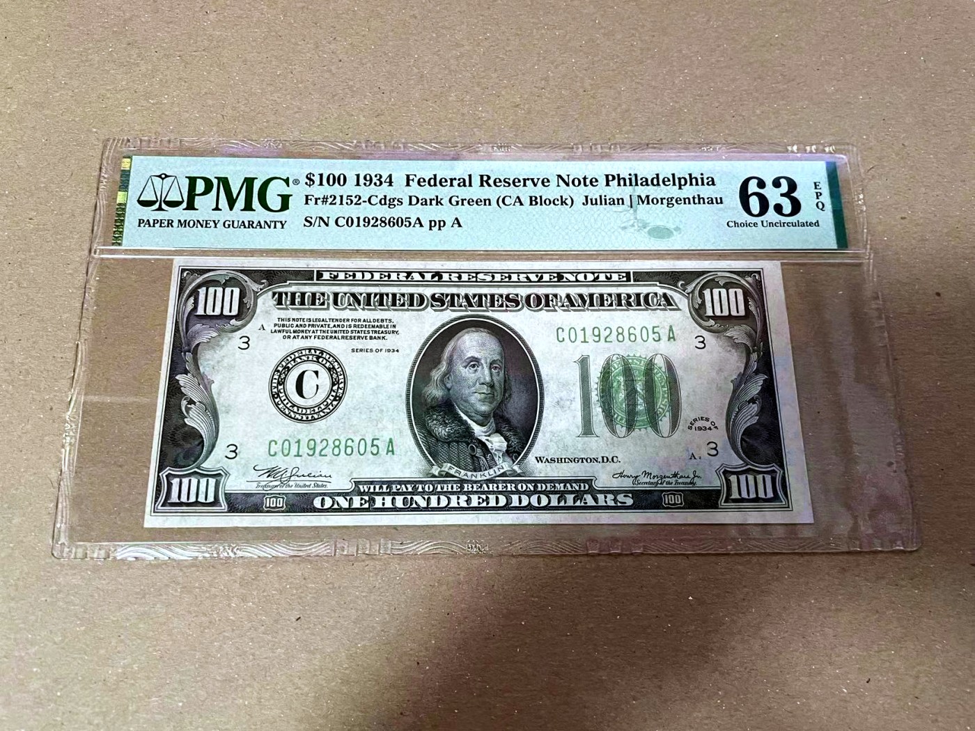 【Blue Auction】✨世界纸币精拍第468期【精】 【无47】美国 1934年100美金 PMG63EPQ 全新原票 