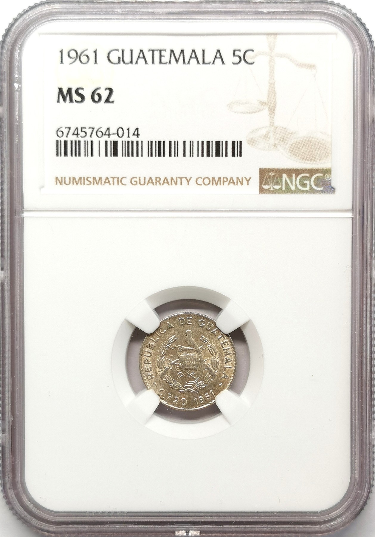 凡希社世界钱币微拍第二百六十七期 1961危地马拉5分银币NGC-MS62