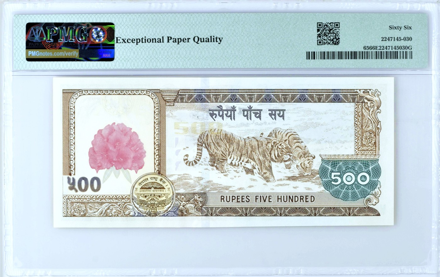 【Blue Auction】✨世界纸币精拍第468期【精】 【红花版】尼泊尔 2008年500卢比 猛虎 PMG66EPQ 