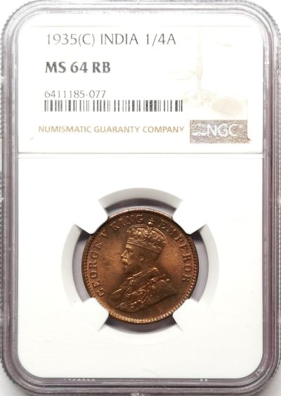 凡希社世界钱币微拍第二百六十七期 - 1935英属印度乔五1/4安那铜币NGC-MS64