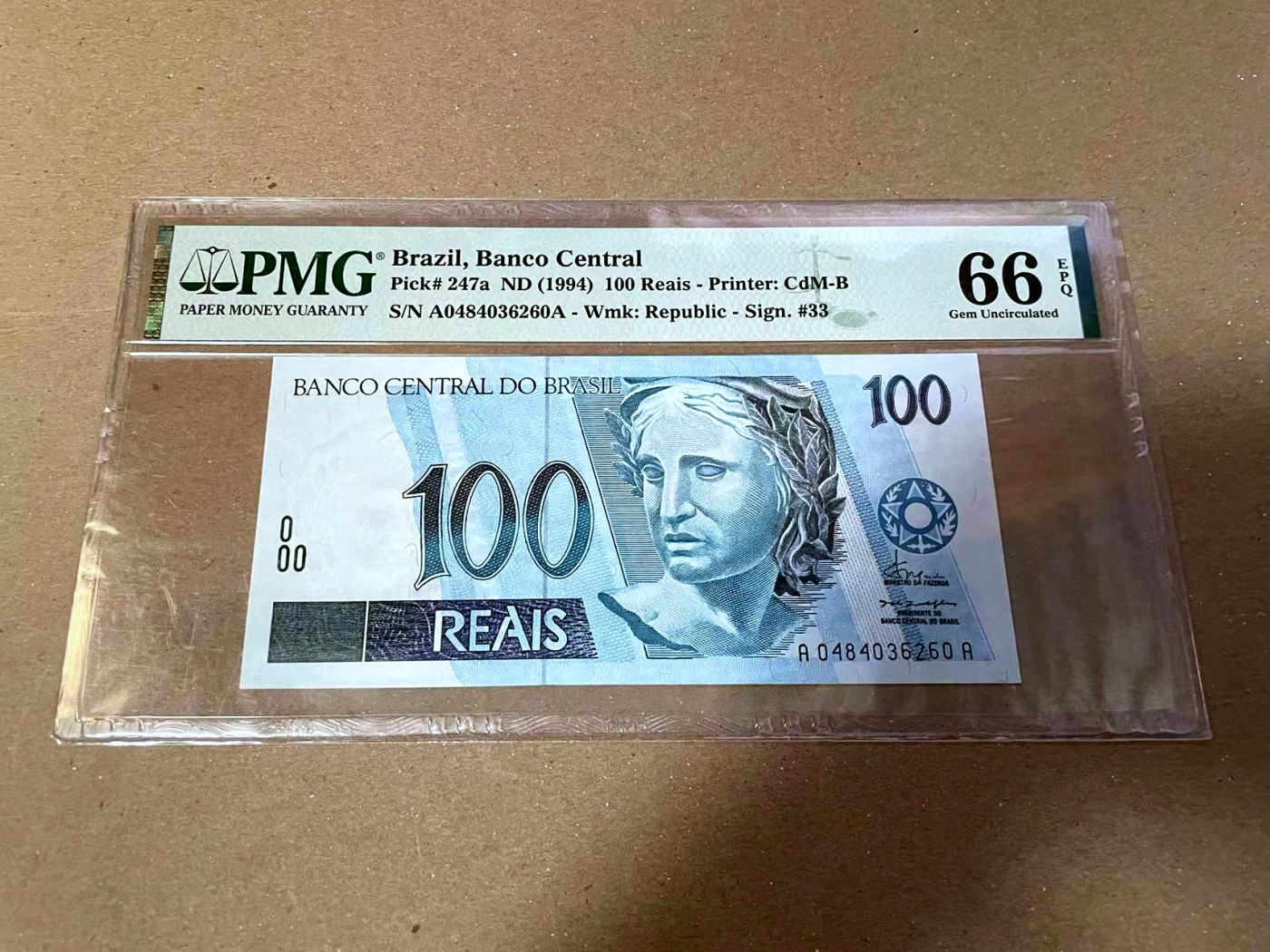 【Blue Auction】✨世界纸币精拍第468期【精】 【AA】巴西 1994年100瑞斯 PMG66EPQ 