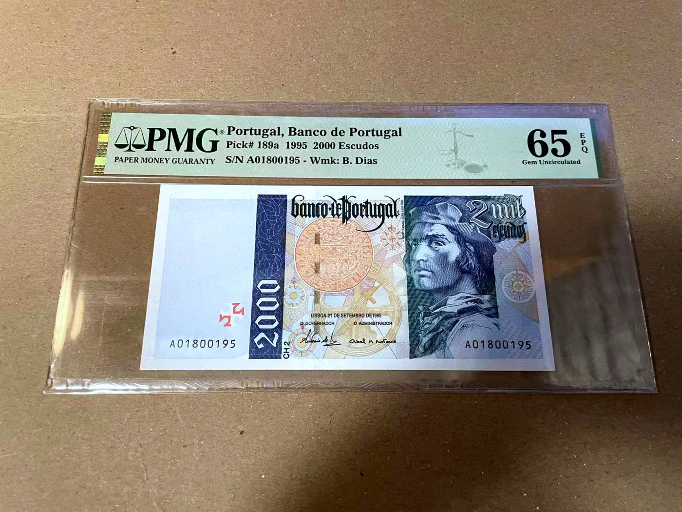 【Blue Auction】✨世界纸币精拍第468期【精】 【a版 A冠无47】葡萄牙 1995年2000埃斯库多 PMG65EPQ 