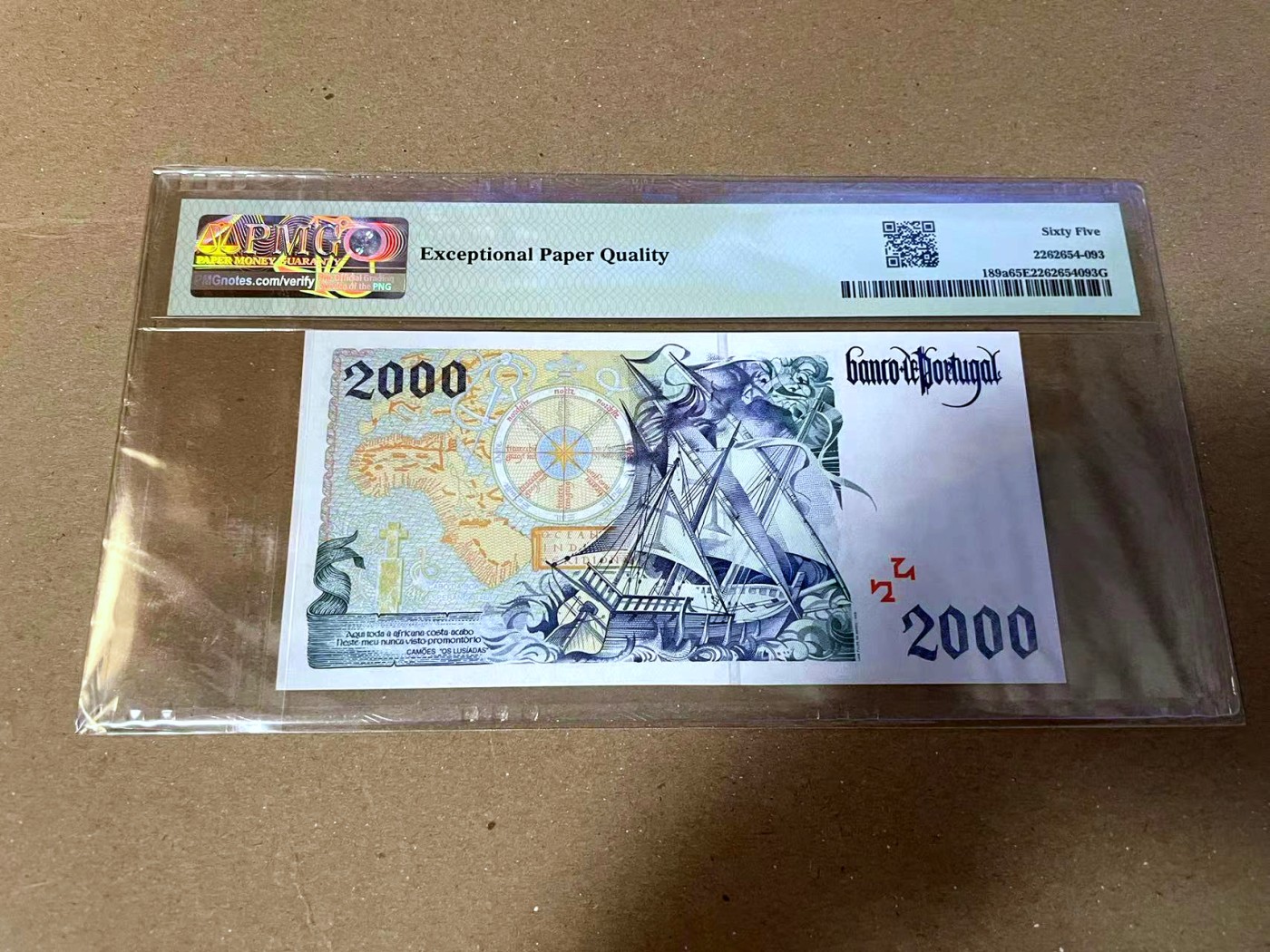 【Blue Auction】✨世界纸币精拍第468期【精】 【a版 A冠无47】葡萄牙 1995年2000埃斯库多 PMG65EPQ 