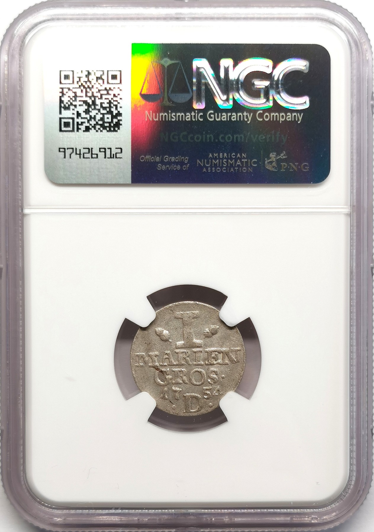 凡希社世界钱币微拍第二百六十七期 1754D普鲁士东弗里斯兰1MG银辅币NGC-MS62