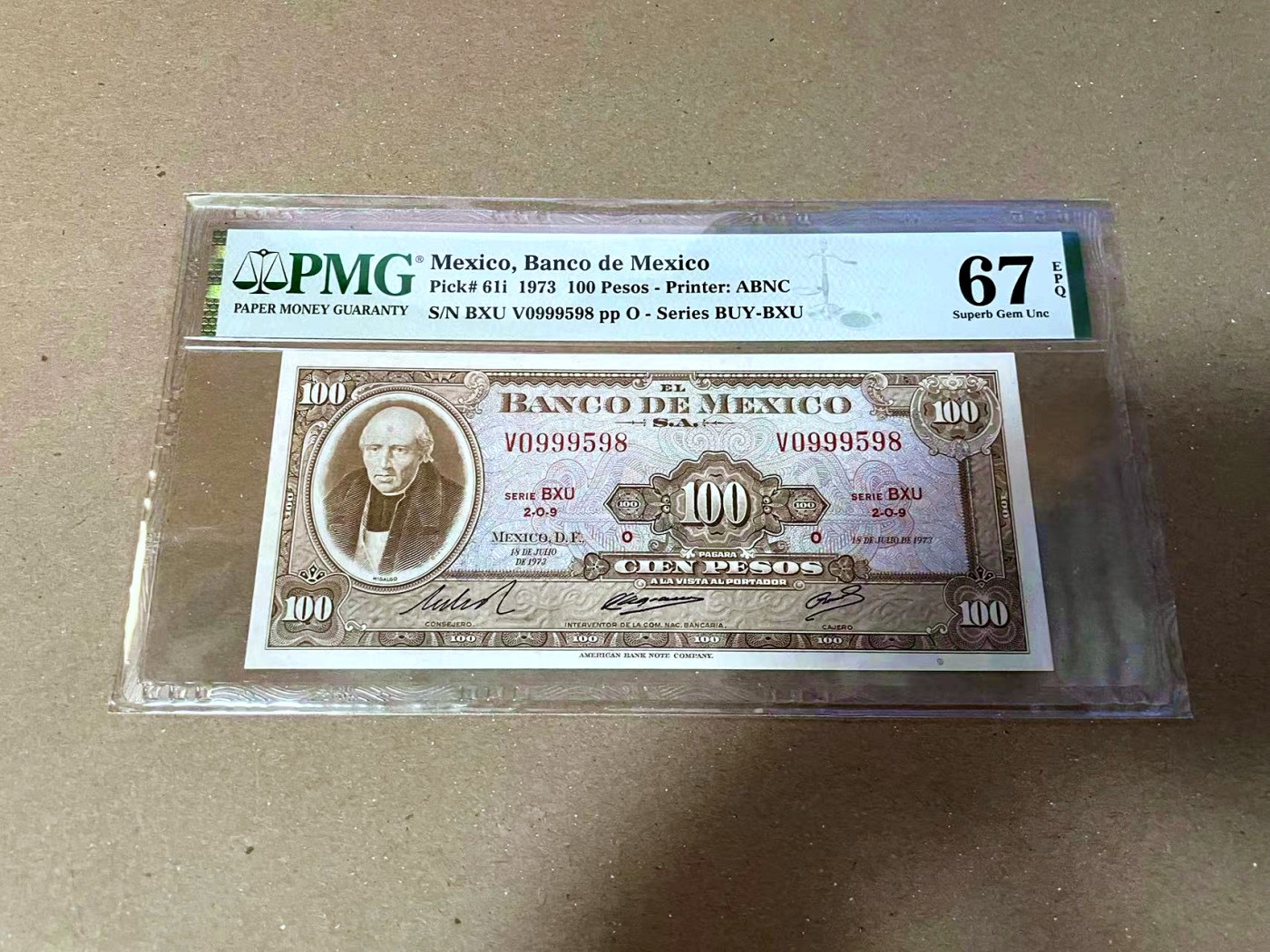 【Blue Auction】✨世界纸币精拍第468期【精】 【一组6张 999598全同号】墨西哥 1967-73年1-100比索 PMG67EPQ-66EPQ 设计精美