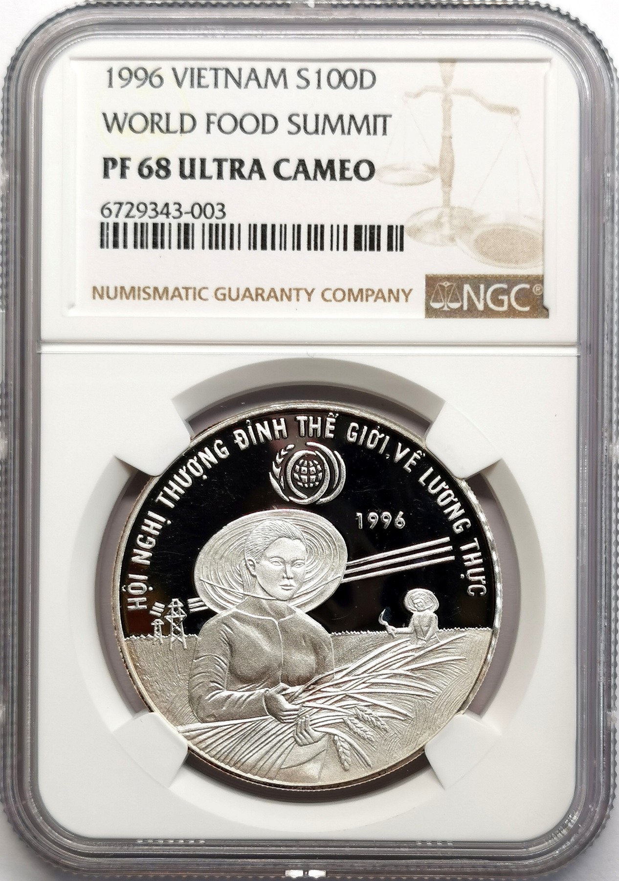凡希社世界钱币微拍第二百六十七期 1996越南世界粮食峰会100Dong纪念大银精铸NGC-PF68UC