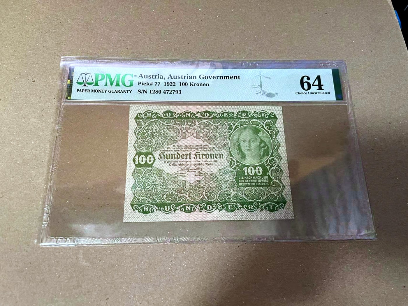 【Blue Auction】✨世界纸币精拍第468期【精】 奥地利 1922年100克朗 PMG64