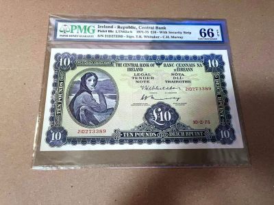 【Blue Auction】✨世界纸币精拍第468期【精】 - 爱尔兰 1975年10镑 PMG66EPQ 大票幅 拉弗雷夫人
