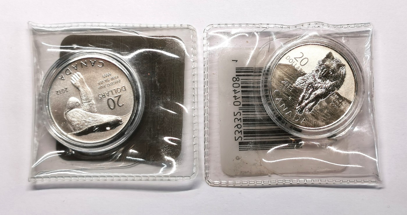 凡希社世界钱币微拍第二百六十七期 2012/13加拿大20元纪念银币一对BU