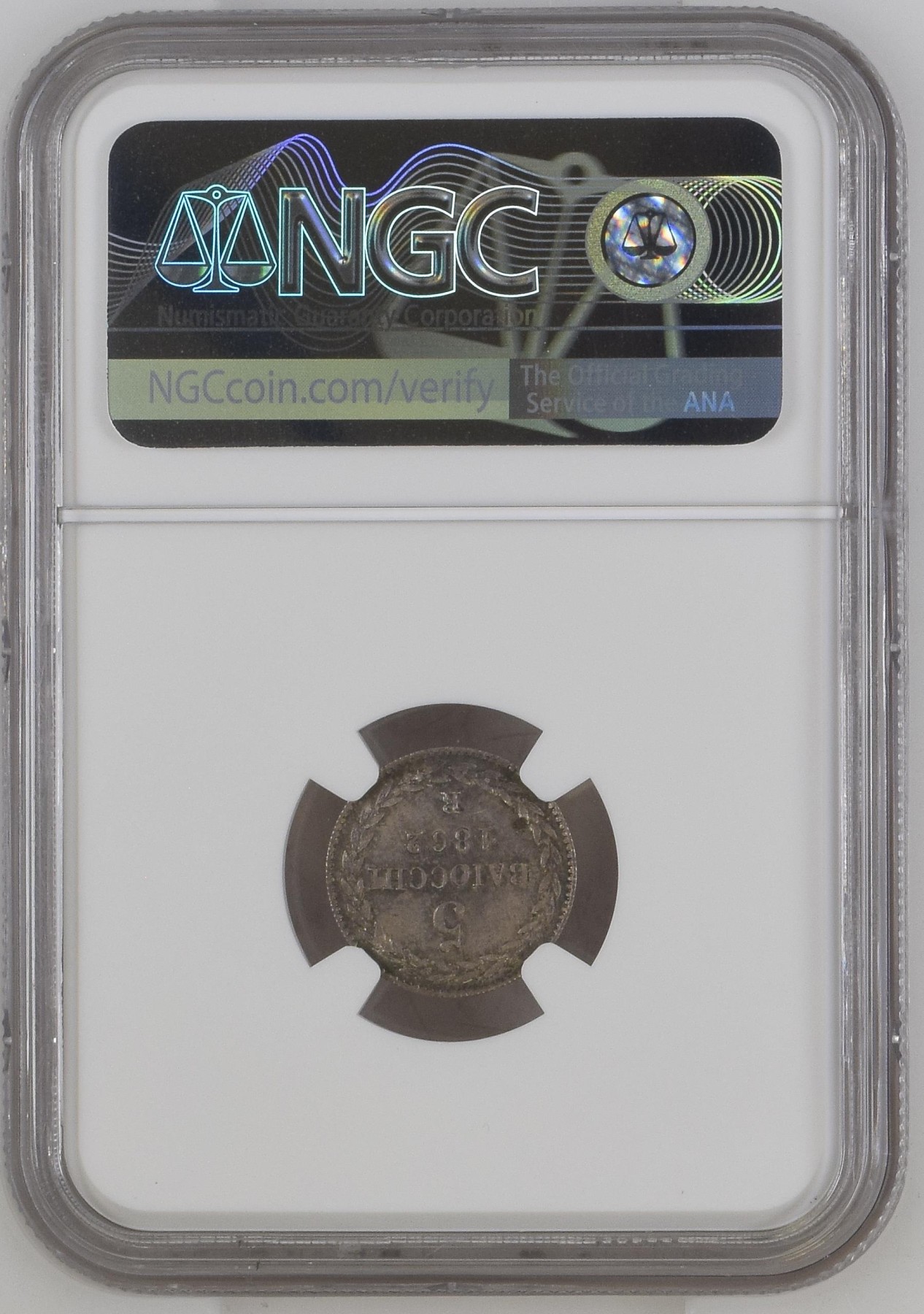 长老汇龙年精选第四场 1862R XVII 意大利教皇国 5B银币，NGC MS64分，唯一冠军分，远远领先第二名53分，克书XF40标价150美金，镜面感十足
