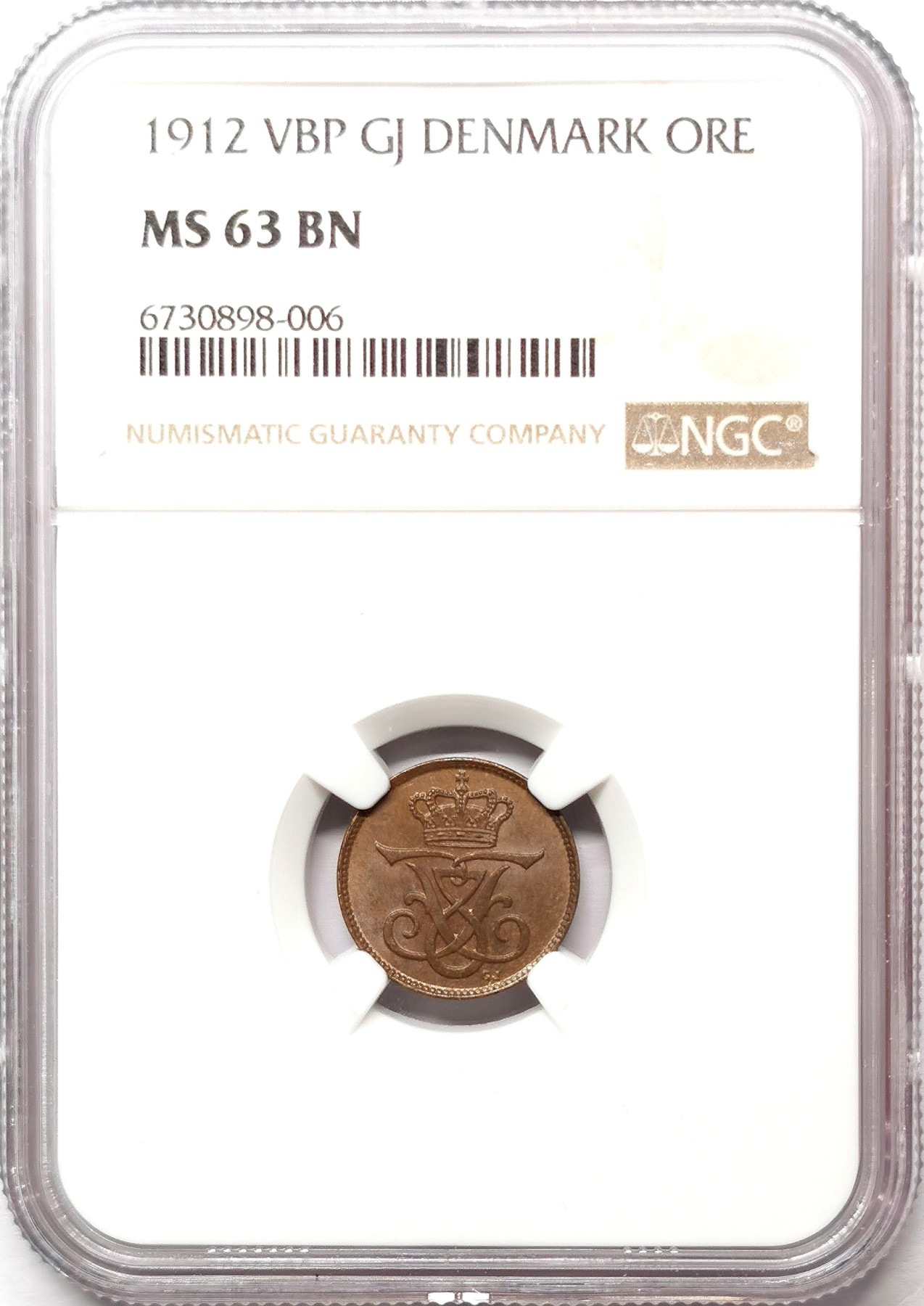 凡希社世界钱币微拍第二百六十七期 1912丹麦欧尔铜币NGC-MS63