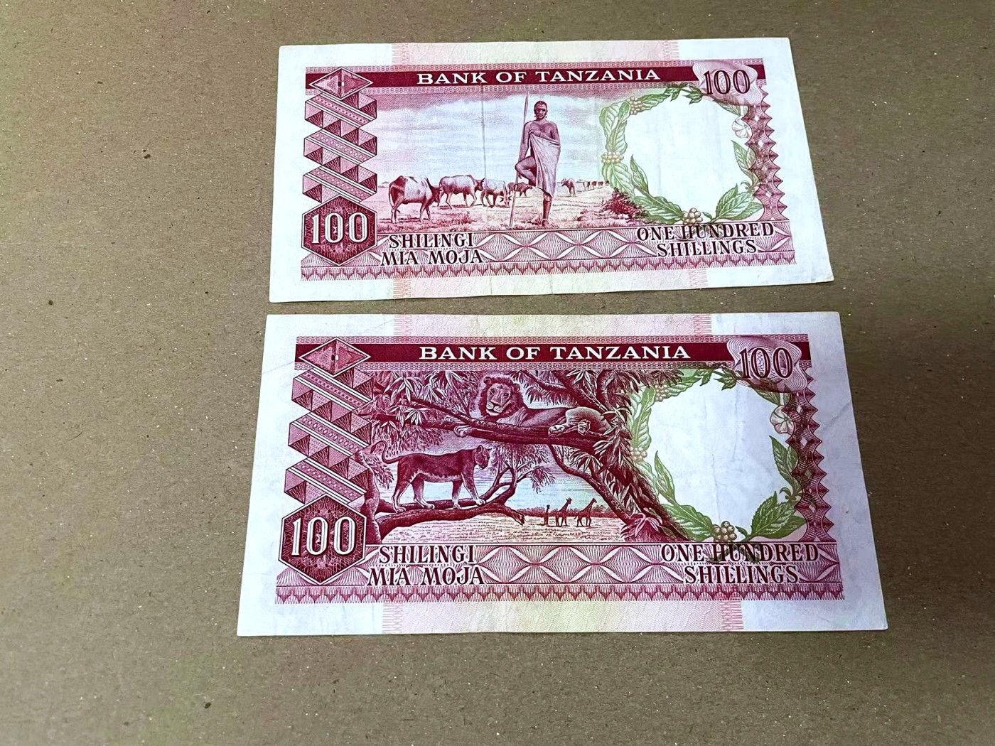 【Blue Auction】✨世界纸币精拍第468期【精】 【一组2张】坦桑尼亚 早期不同版本100先令 背面大场景 品相如图