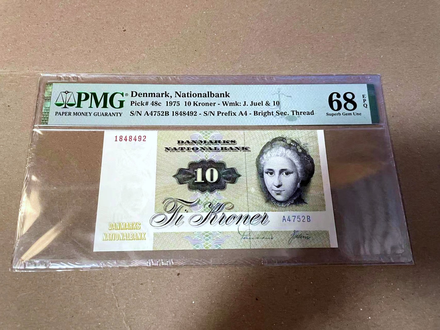 【Blue Auction】✨世界纸币精拍第468期【精】 丹麦 1975年10克朗 PMG68EPQ 超高分