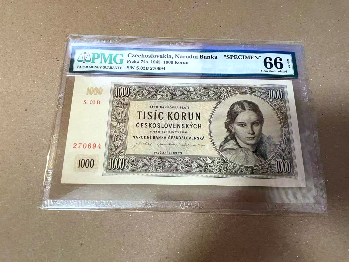 【Blue Auction】✨世界纸币精拍第468期【精】 【样钞】捷斯 1945年1000克朗 PMG66EPQ 大票幅