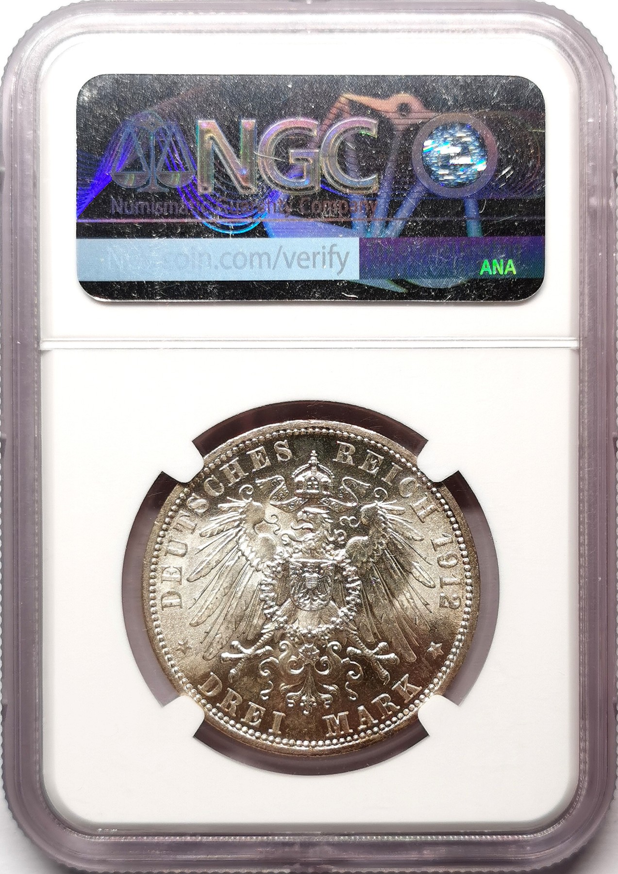 凡希社世界钱币微拍第二百六十七期 1912德国普鲁士3马克NGC-MS63